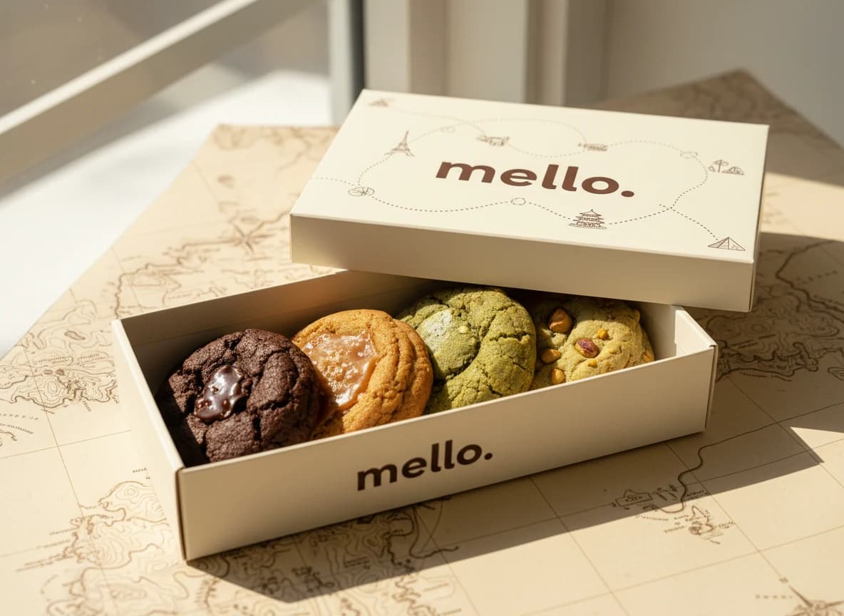 The mello. World Box with four destination cookies